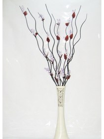 Resim 60 Cm Desenli Krem Vazo 5adet Mor Üzüm 5 Adet Siyah Dal 