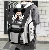 Resim Oldfriend Kişiselleştirilmiş Disney Mickey Baskılı Okul Çantası Siyah Beyaz Gri Büyük Kapasiteli Hafif Siyah Beyaz Gri 