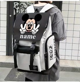 Resim Oldfriend Kişiselleştirilmiş Disney Mickey Baskılı Okul Çantası Siyah Beyaz Gri Büyük Kapasiteli Hafif Siyah Beyaz Gri 