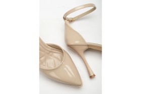 Resim Shemard Edel Bej Rugan Platformlu Sivri Burunlu Kalın Topuklu Ayakkabı 