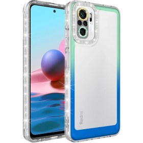 Resim Case 4U Xiaomi Redmi Note 10 / 10s Kılıf Simli ve Renk Geçiş Tasarımlı Lens Korumalı Park Kapak Yeşil - Mavi 