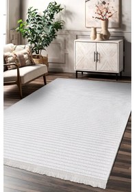 Resim Lidya Bukle Beyaz Çizgili Halı Kaydırmaz, Kadife Hissi, Kolay Temizlik, Antibakteriyel, Modern Beyaz 