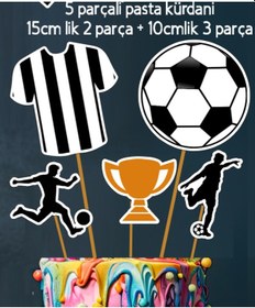 Resim 32 Parça Tam Set Futbol Siyah Beyaz Taraftar Doğum Günü Seti Banner Pasta Kürdanı Cupcake Süsü Seti +0 