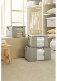 Resim Ocean Home Textile 3'lü Pvc Pencereli Gri Balıksırtı Hurç Set 1 Adet 60 x 43 x 35 / 2 Adet 45 x 40 x 30 cm 