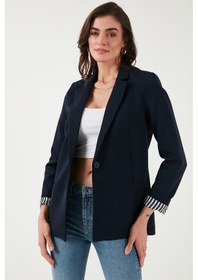 Resim Lela Standart Fit Mono Yaka Desenli Astar Detaylı Blazer Bayan Ceket 6524003 Lacivert 