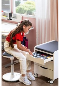 Resim Creo Mobili Çekmeceli Tekerlekli Sirius Keson, Oturulabilir Ofis Ve Ev Komodini, Beyaz/fuşya 