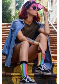 Resim Colorful Renkli Rengarenk Unisex Kolej Çorap Çok Renkli 