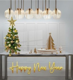 Resim Masaüstü Dore- Altın Konsept Süslü Çam Ağacı 40 Cm, Kütüklü Jütlü 25 Parça Süs Ve Işık 