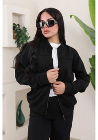 Resim Kadın Relax Fit Bomber Süet Ceket Siyah Süet 
