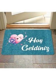 Resim Dijital Baskılı Hoş Geldiniz Yazılı Çiçek Desenli Kapı Önü Paspası İç Ve Dış İçin Yıkanabilir Kaymaz Füme 