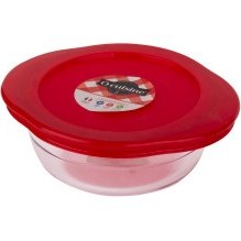 Resim Ocuisine Kırmızı Yuvarlak Cam Saklama Kabı 14x12 Cm 