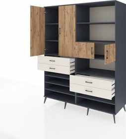 Resim Kronos Gardrop 11 Raflı 4 Çekmeceli 4 Kapaklı 176x59x221 Antrasit-çam/aytaşı Çam/aytaşı 