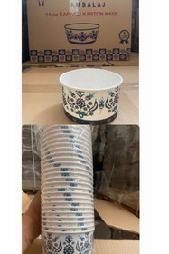 Resim FİGANLAR Mavi Karton Kağıt Çorba ve Aşure Kasesi - 14 Oz Plastik Kapaklı 25 Adet 
