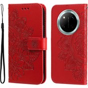 Resim Honor Magic7 Lite 5g Çiçek Telefon Kılıfı İçin Deri Kılıf - Kırmızı 