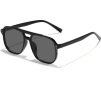 Resim Dashanshop Siyah Çerçeve Gri Lens Geometrik Çift Köprü Erkek Güneş Gözlüsü Moda Aksesuar Açık Füme 