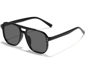 Resim Dashanshop Siyah Çerçeve Gri Lens Geometrik Çift Köprü Erkek Güneş Gözlüsü Moda Aksesuar Açık Füme 