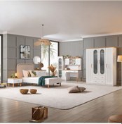 Resim Vita Bohem Genç Odası - 4 Kapaklı Dolap, Karyola, Komodin, Çalışma Masası, Şifonyer, Kitaplık Beyaz 