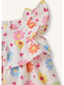 Resim Defacto Çiçekli Kısa Kollu Poplin Elbise Kız Bebek H6741a526hswt34 Beyaz-wt34 