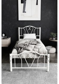 Resim Argimo Orkide Tek Kişilik Ferforje Beyaz Metal Karyola 100x200 