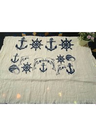 Resim Plaj Havlusu , Peştemal %100 Pamuk Çift Katlı Gemi Çapası Baskılı 