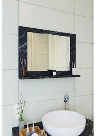 Resim Makbulce Yakut Raflı Dresuar Banyo Aynası 60 x 45 Mermer Beyaz - Siyah 