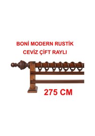 Resim Boni Modern Rustik Ahşap Rustik Perde Askısı Çift Raylı-ceviz 275 Cm Ceviz 