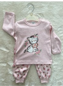 Resim Kurdelyeli Kedi İkili Takım Pembe 