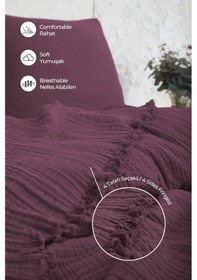 Resim %100 Pamuk Çift Kişilik Müslin Yatak Örtüsü 4 Katlı Yumuşak Battaniye Müslin Pike Takımı 3 Parça Mor Mor 