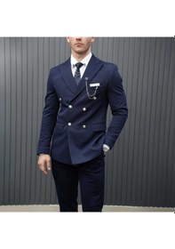 Resim Bys Beystil Sivri Yaka Lacivert Kruvaze Takım Elbise Petek036 - Slim Fit 
