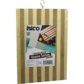 Resim 20 x 30 x 1.4cm Beyaz Çizgili Ahşap Bambu Kesim Panosu - Kesme Tahtası Metal Kulplu (4887) 