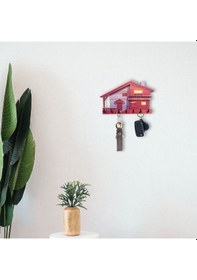 Resim Cajuart Dekoratif Kırmızı Müstakil Ev Temalı Anahtar Askısı Dekor Kırmızı 