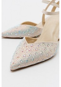 Resim Luvishoes Vilka Ekru Saten Taşlı Kadın Sivri Burun İnce Topuklu Abiye Ayakkabı 