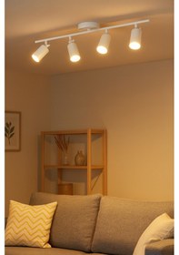 Resim Koal Avize Spoti 4'lü Beyaz Renk Gün Işığı Modern Tasarım Salon - Mutfak - Banyo Spot Ledli Sıralı Avize Beyaz Beyaz 