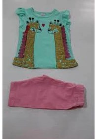Resim Zürafalı Kız Bebek İkili Kaprili Takım Dar Kalıp 