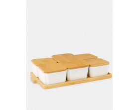 Resim Özbience Bambu Kapaklı Standlı Porselen Kahvaltılık Seti, Zarif ve Dayanıklı Tasarım 