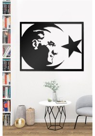 Resim Ata Bayrak Metal Tablo Mat Siyah 