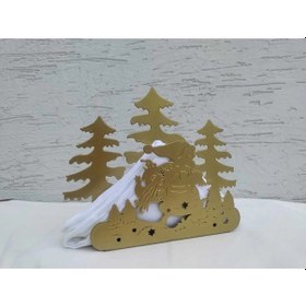 Resim Yılbaşı Geyik Temalı Gold Peçetlik, Mumluk 