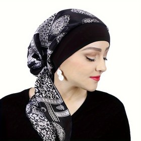 Resim Poliester Turban Şapka Baskı Uyku Kapağı, Elastik Geniş Kenar, Korsan Başlık ile, Sadece Elde Yıkama 