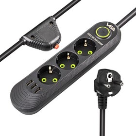 Resim VEA VA-21557 3xUSB 1.5 M 3'lü Siyah Akım Korumalı Priz 