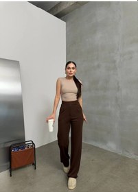 Resim New Journal Kadın Kahverengi Likralı Cırt Kapama Palazzo Pantolon Drl-100200 Kahverengi 