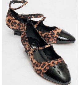 Resim Luvishoes Luvi Shoes Uster Siyah Sarı Desenli Siyah Rugan Kadın Kısa Topuklu Ayakkabı Siyah - Sarı 