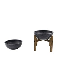 Resim Bitki Tasarımı Ev Dekorasyon Siyah Granit Aranjman Sunumluk Toprak Saksı Ayaksız Ve 4 Ayaklı İkili Set 20 Cm Çap 