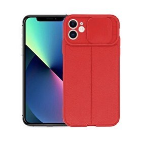 Resim Teleplus iPhone 11 Lensi Kamera Korumalı Deri Dokulu Silikon Kırmızı Kılıf 