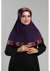 Resim Hürrem Bone Mürdüm Pratik Hazır Geçmeli Tesettür Eşarp Sandy Renkli Desenli Fileli 2401 07 MÜRDÜM 