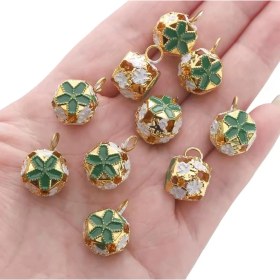 Resim Çiçekli Kulplu Çan, Hayvan Tasma Zili, Amigurumi Zili, Kına Gecesi Tef Yapımı Zili 20 Adet Yeşil 