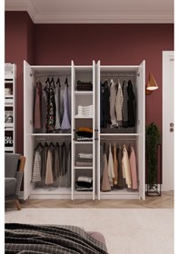 Resim %100 Mdflam 5 Kapaklı 150cm Gardrop G-09 Beyaz 