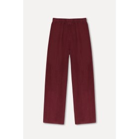 Resim Mudo Kadın Bordo Straight Fit Dikişli Keten Pantolon 