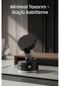 Resim Ultra Güçlü Vakumlu MagSafe uyumlu Manyetik 180° Dönen Taşınabilir Çok Amaçlı Siyah Araç Telefon Tutucu 