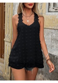 Resim Etiler Collection Kadın Dantel Askılı V Yakalı Sırtı Çapraz Detaylı Ponpon Bluz Siyah 