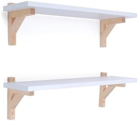 Resim PIKAS Ahşap Montessori Dekoratif İkili Duvar Rafı – Kitaplık ve Sergileme Rafı, Beyaz Tabla 